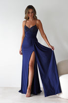 Breanna Draped Embellished Gown | Navy | Debs & Prom | Formal Gown | Oh Hello Clothing