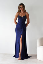 Breanna Draped Embellished Gown | Navy | Debs & Prom | Formal Gown | Oh Hello Clothing