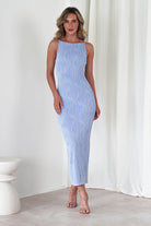 Brighton Textured Bodycon Midaxi Dress Blue | Wedding Guest Dress | Bodycon | Oh Hello Clothing