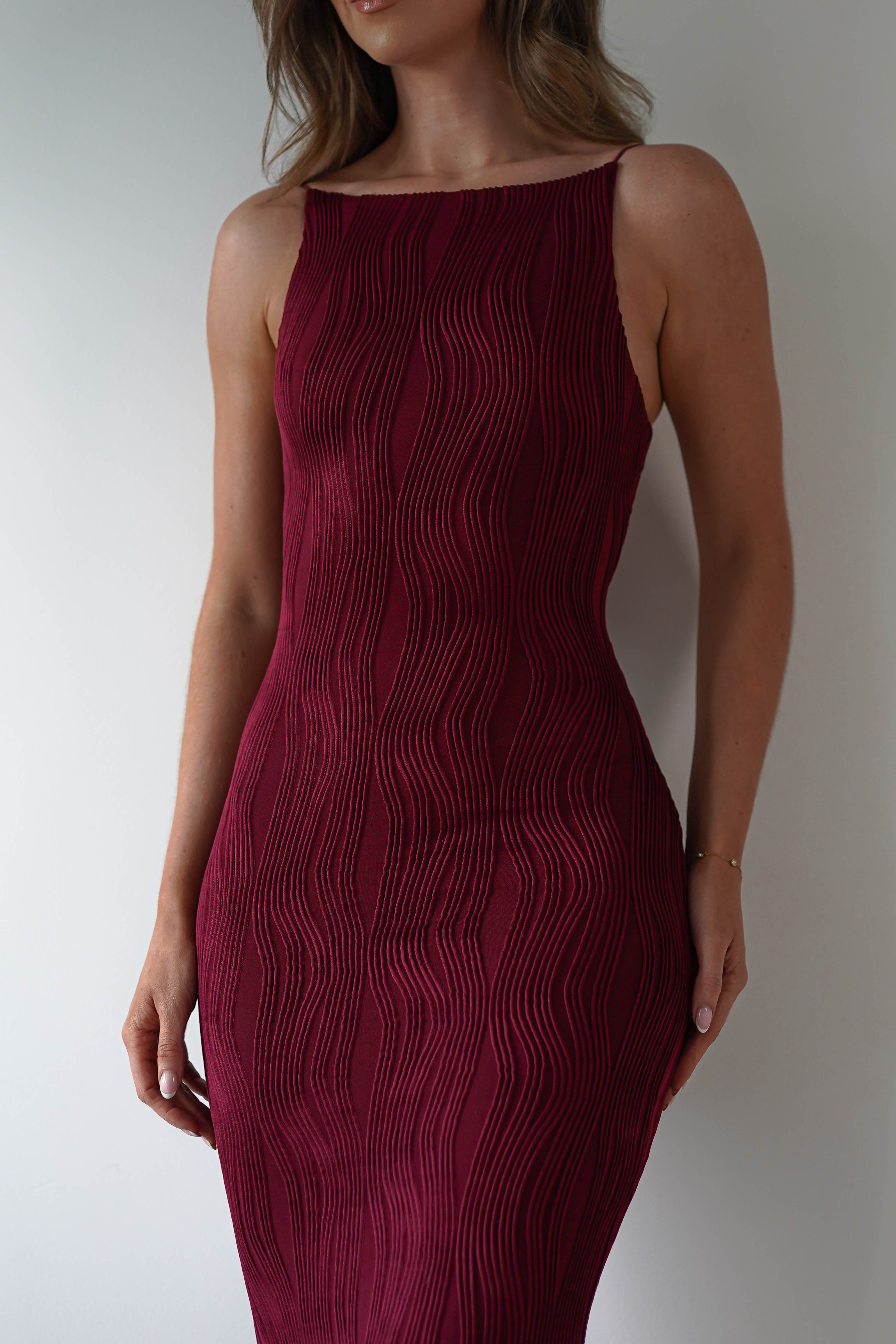 Brighton Textured Bodycon Midaxi Dress | Wine