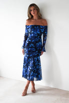 Bryanna Long Sleeve Mesh Maxi Dress Blue Floral | Wedding Guest Dress | Long Sleeve | Maxi | Oh Hello Clothing
