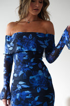 Bryanna Long Sleeve Mesh Maxi Dress Blue Floral | Wedding Guest Dress | Long Sleeve | Maxi | Oh Hello Clothing
