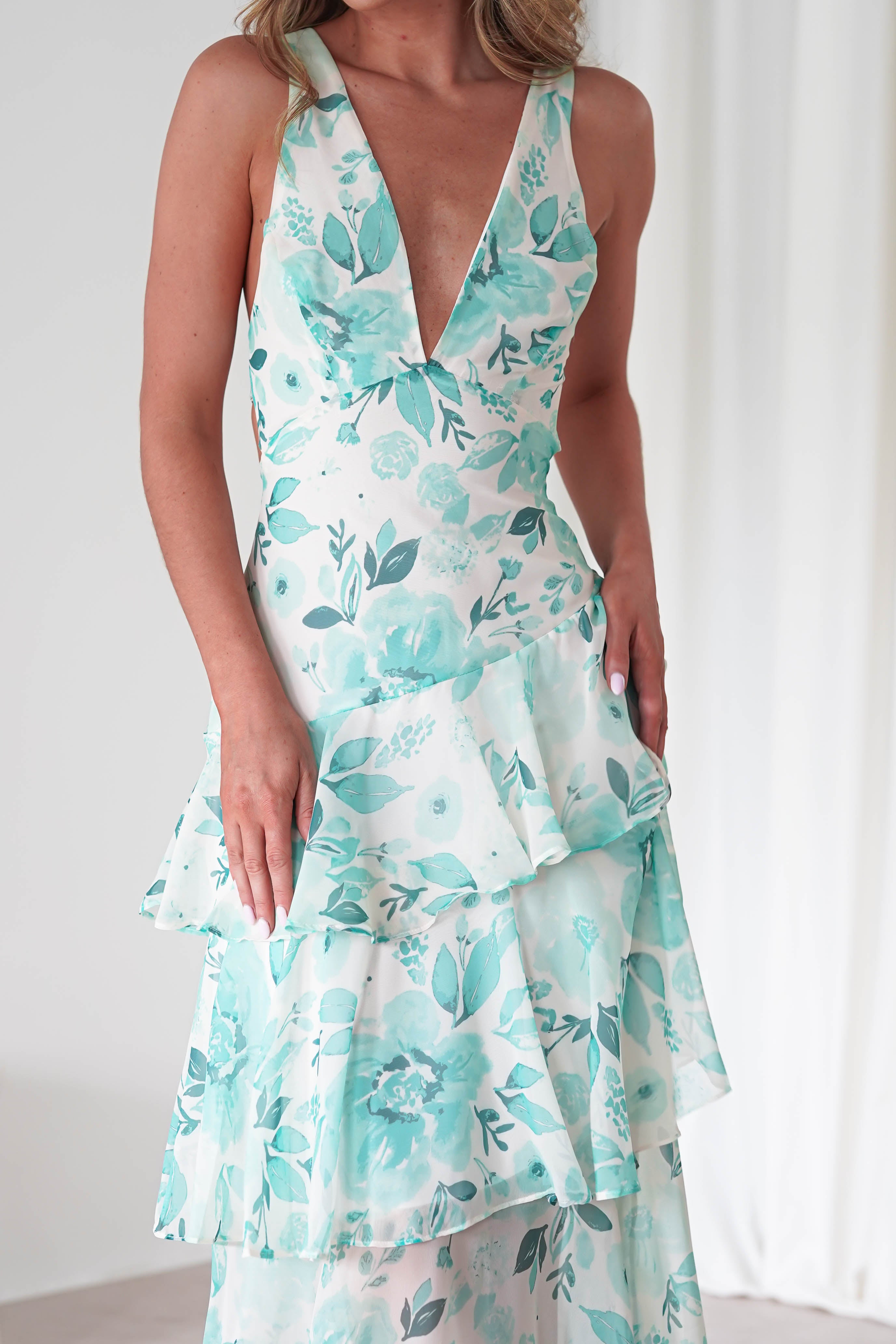 Bryden Floral Maxi Dress | Green/White