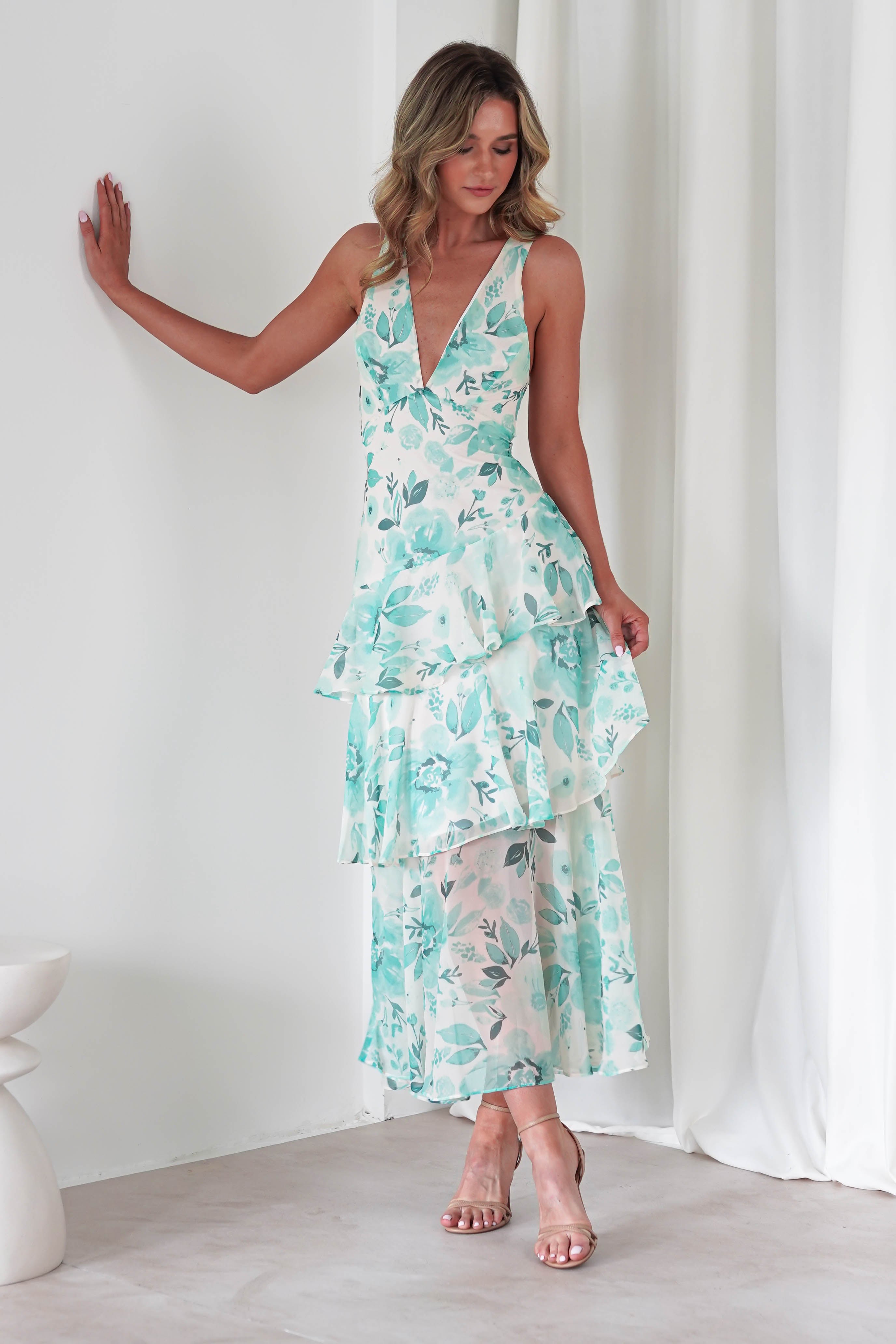 Bryden Floral Maxi Dress | Green/White