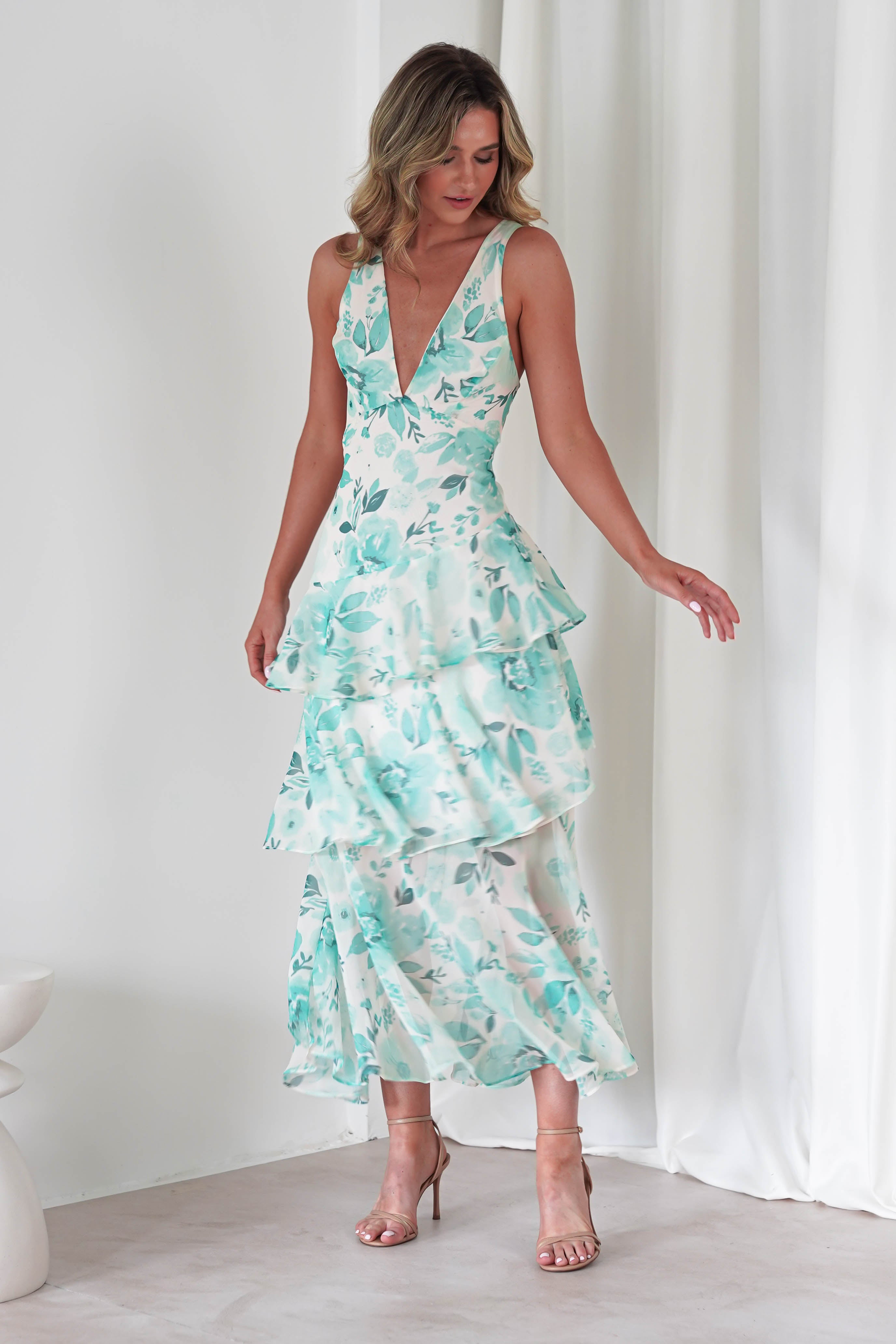 Bryden Floral Maxi Dress | Green/White