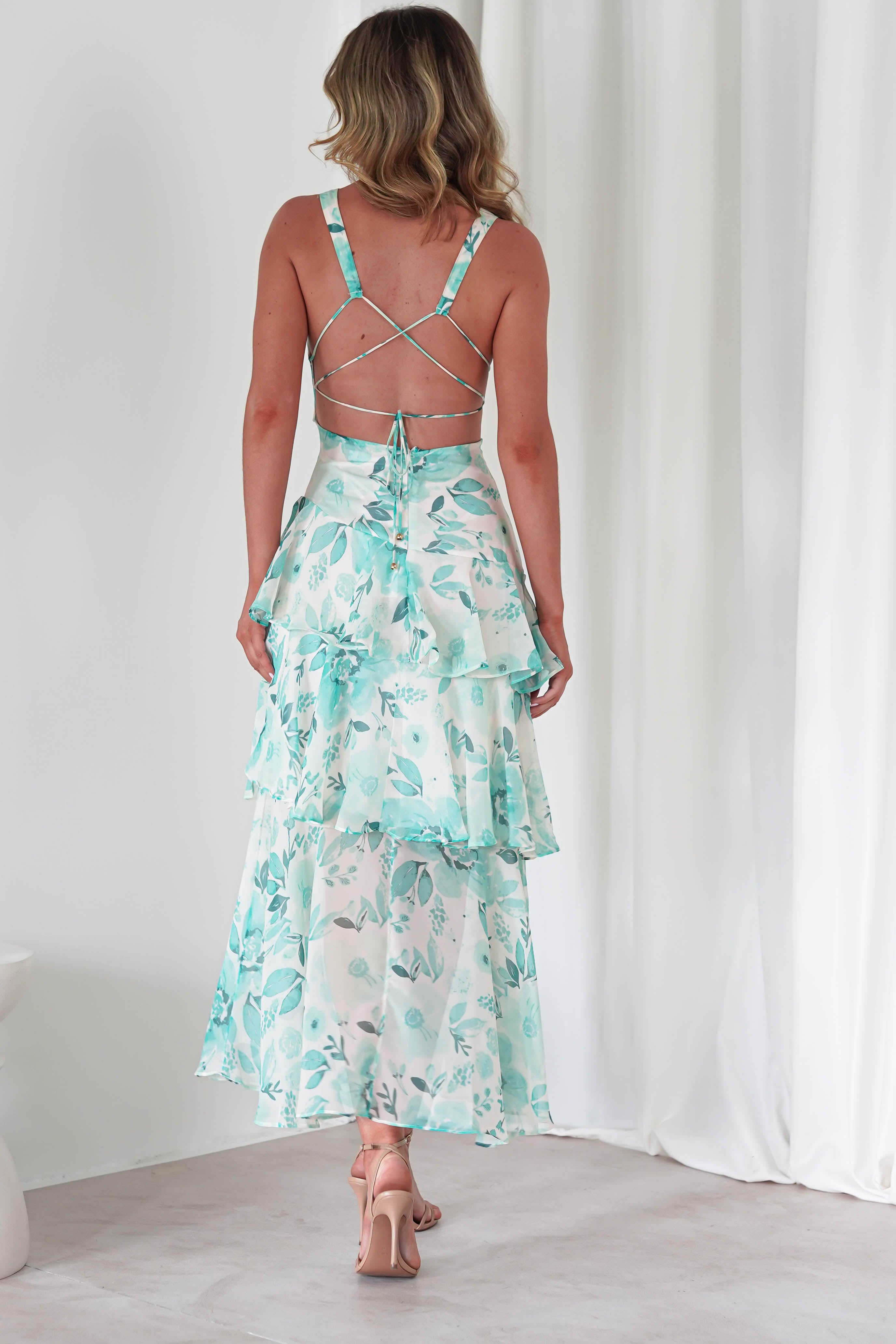 Bryden Floral Maxi Dress | Green/White