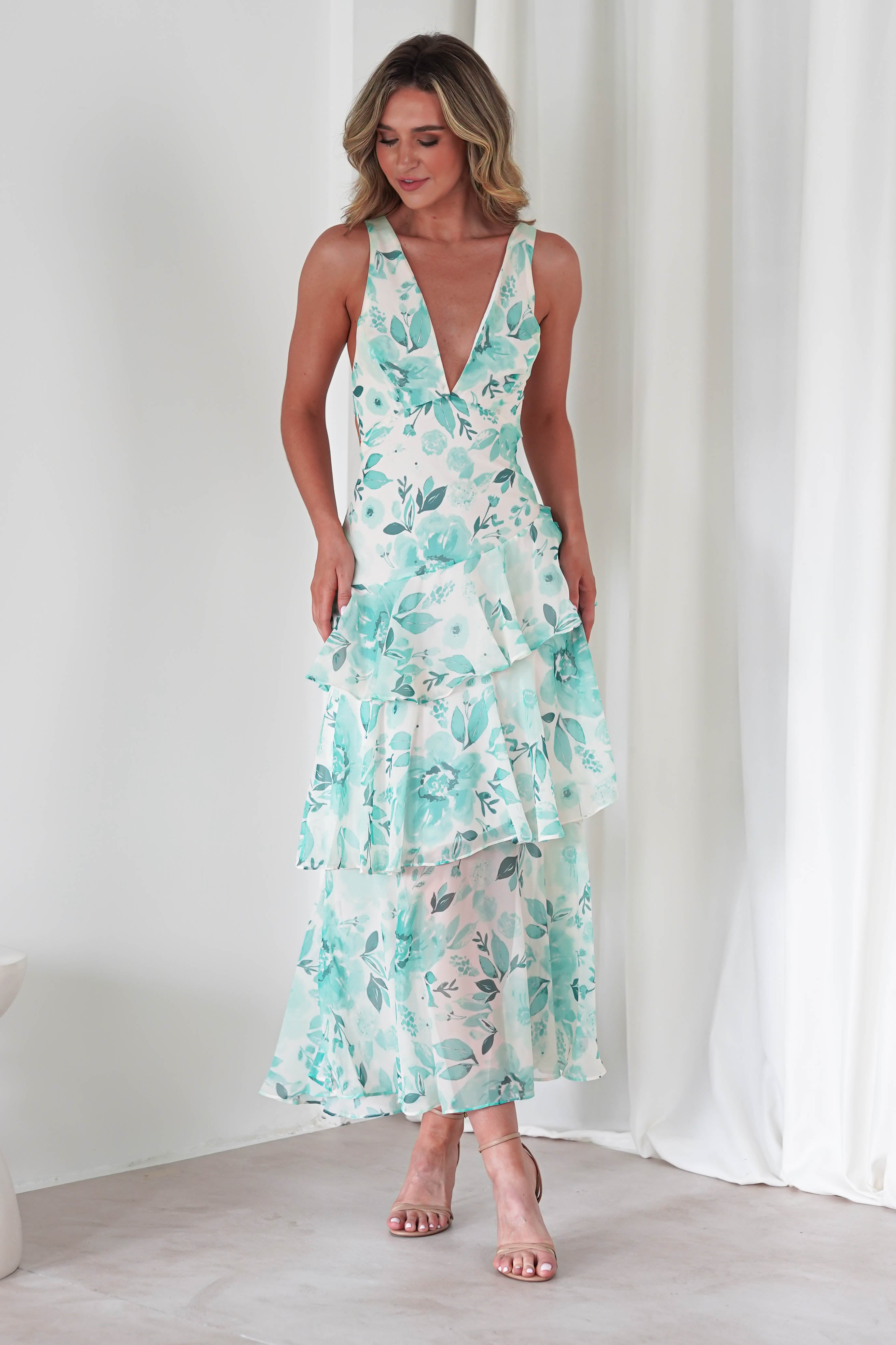 Bryden Floral Maxi Dress | Green/White