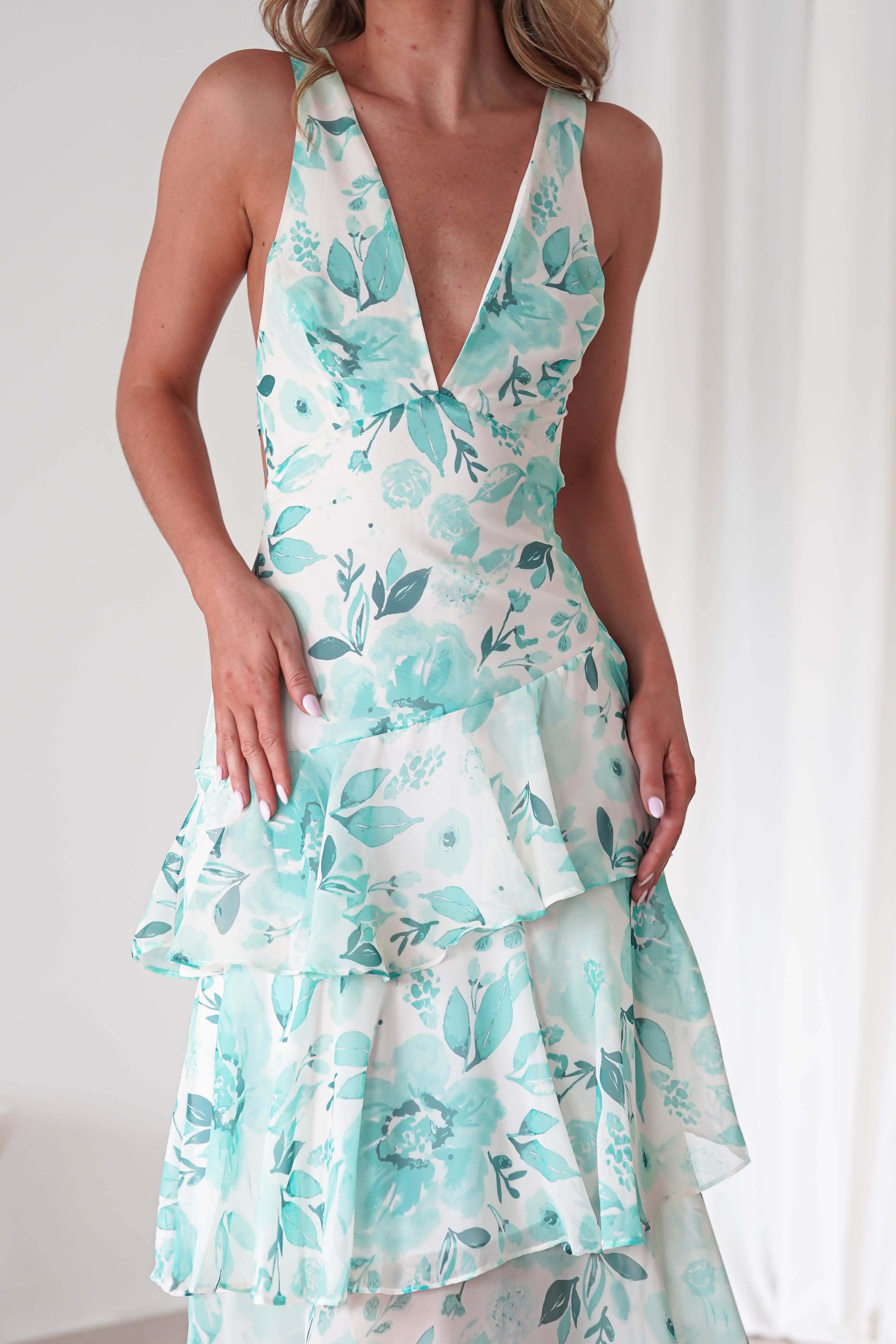 Bryden Floral Maxi Dress | Green/White