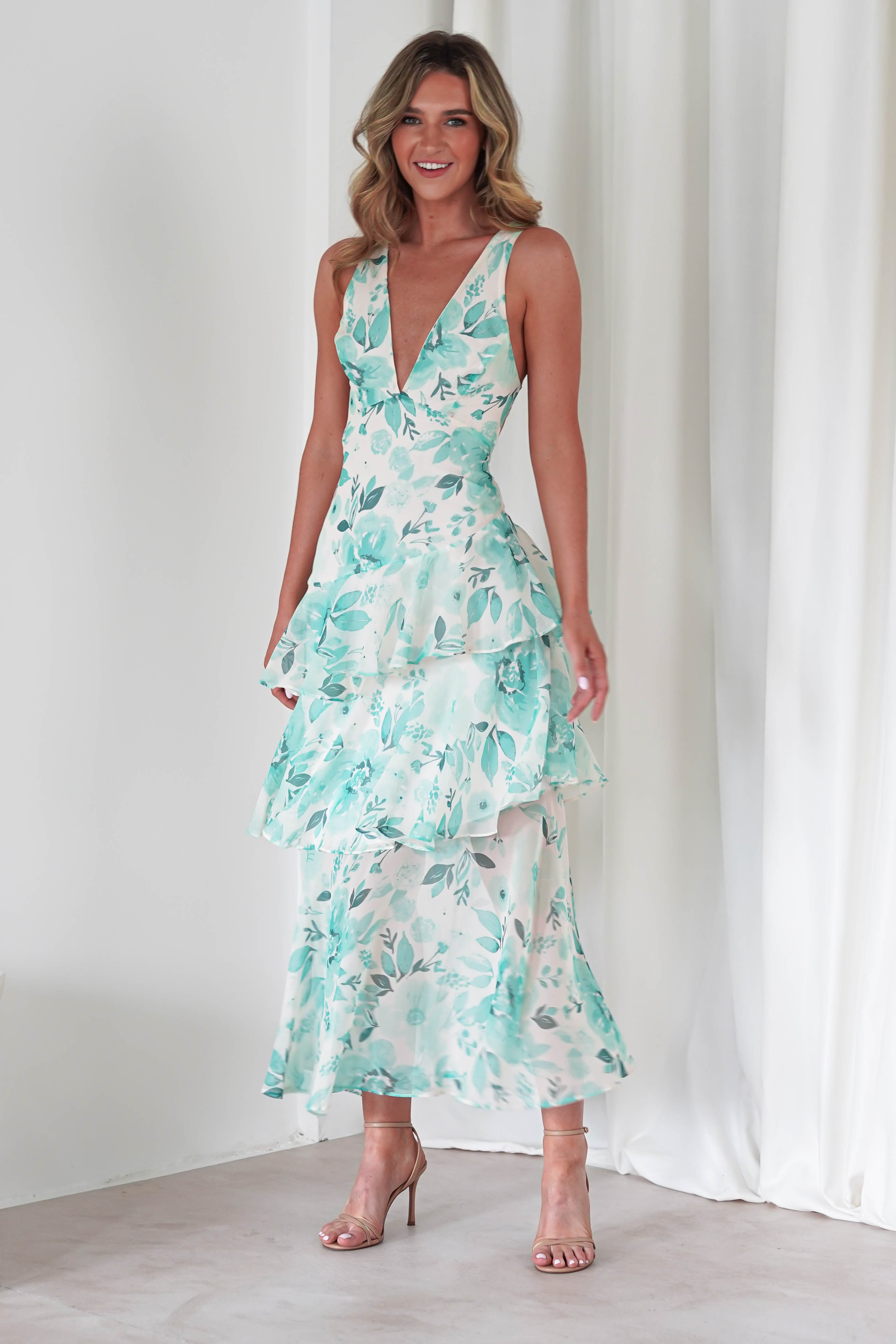 Bryden Floral Maxi Dress | Green/White