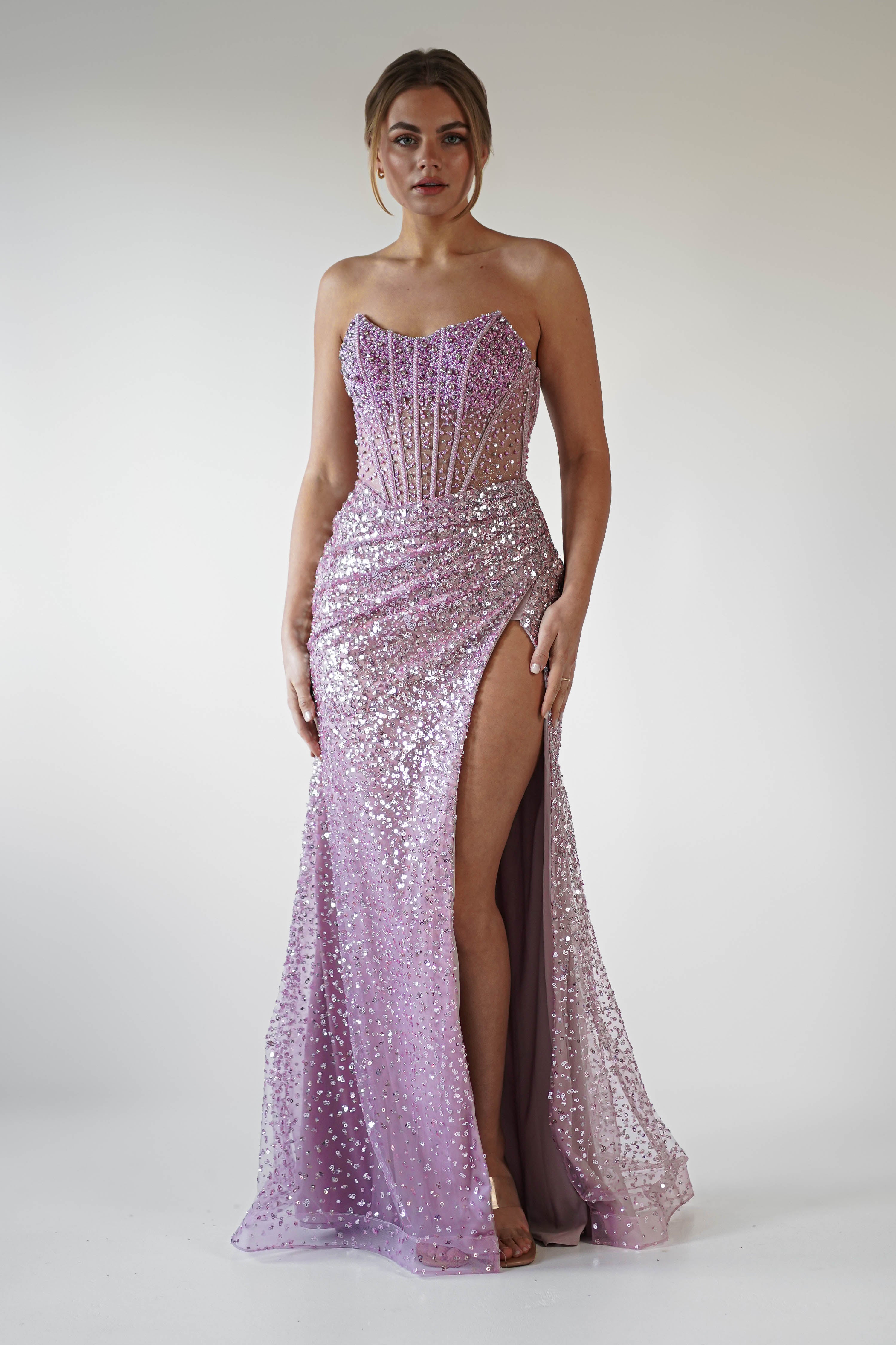 Cadenza Beaded Corset Gown | Mauve