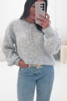 Oh Hello Clothing Women > Clothing > Knitwear ONE SIZE (6/12) Calix Button Detail Knit Jumper | Grey