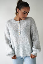 Oh Hello Clothing Women > Clothing > Knitwear ONE SIZE (6/12) Calix Button Detail Knit Jumper | Grey