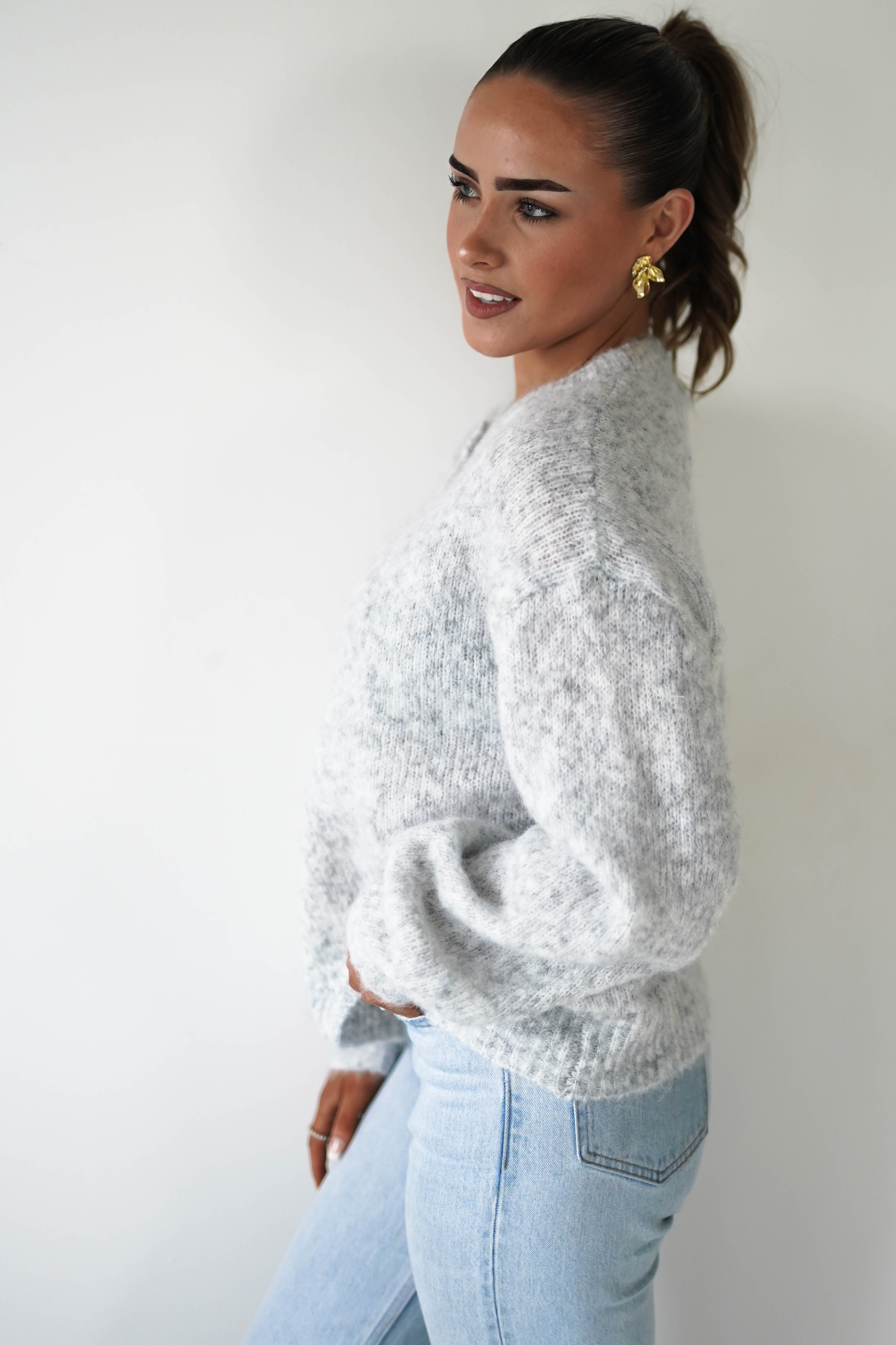 Oh Hello Clothing Women > Clothing > Knitwear ONE SIZE (6/12) Calix Button Detail Knit Jumper | Grey