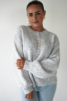 Oh Hello Clothing Women > Clothing > Knitwear ONE SIZE (6/12) Calix Button Detail Knit Jumper | Grey