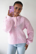 Oh Hello Clothing Women > Clothing > Knitwear ONE SIZE (6/12) Calix Button Detail Knit Jumper | Pink