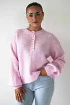 Oh Hello Clothing Women > Clothing > Knitwear ONE SIZE (6/12) Calix Button Detail Knit Jumper | Pink
