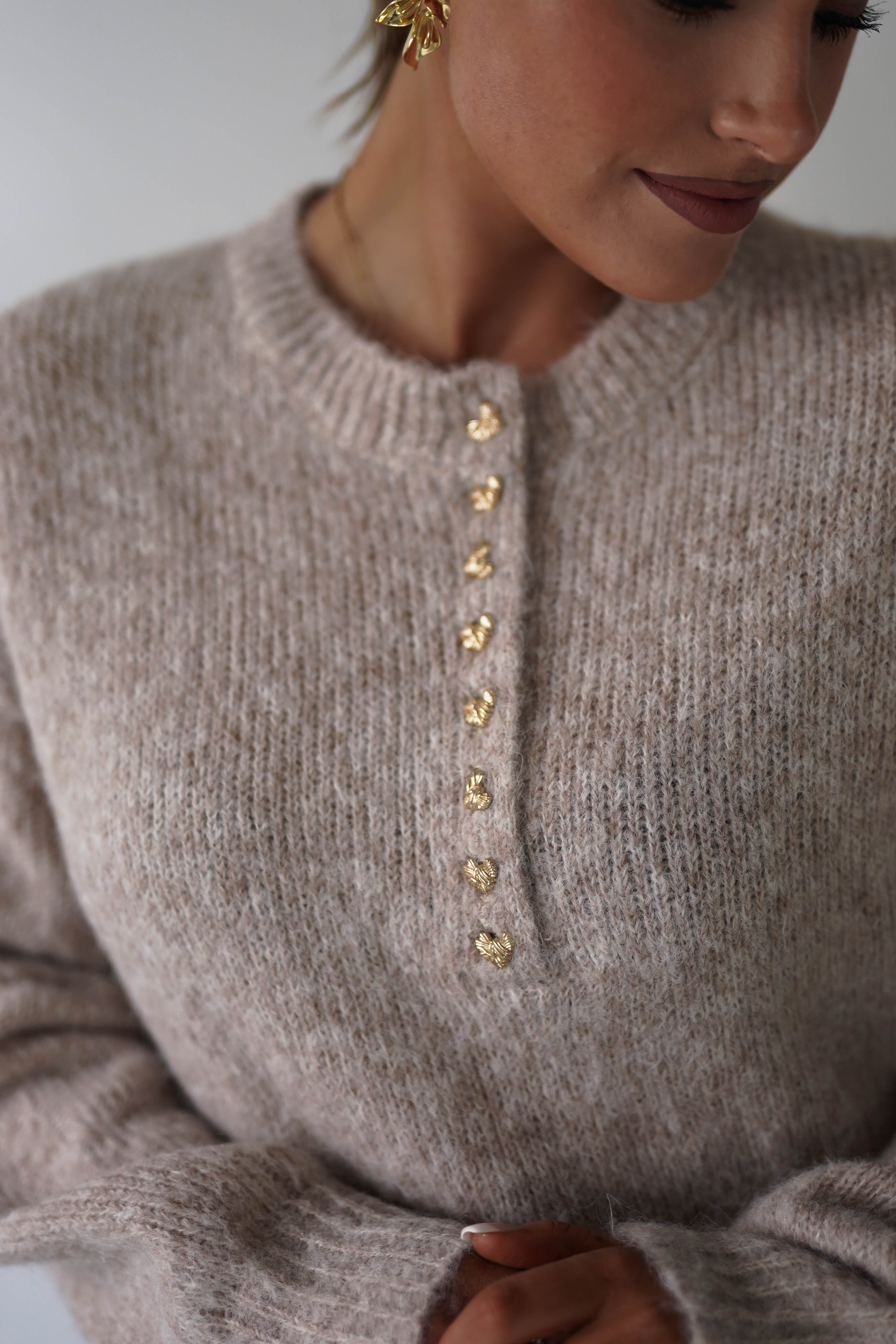 Oh Hello Clothing Women > Clothing > Knitwear ONE SIZE (6/12) Calix Button Detail Knit Jumper | Taupe
