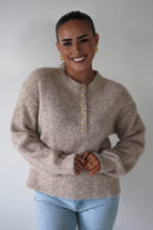 Oh Hello Clothing Women > Clothing > Knitwear ONE SIZE (6/12) Calix Button Detail Knit Jumper | Taupe