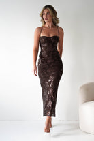 Calle Bodycon Sequin Maxi Dress | Brown | Party | Formal Dress | Oh Hello Clothing