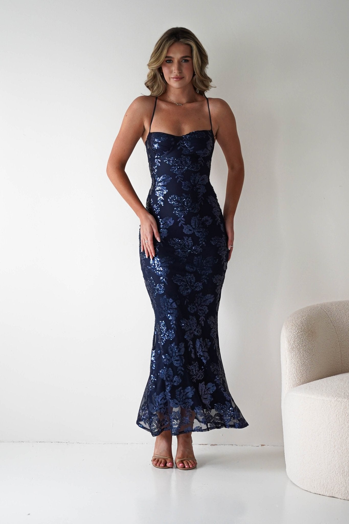 Calle Bodycon Sequin Maxi Dress | Navy | Oh Hello Clothing | S/M - 8 - 10
