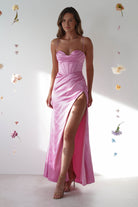 Cally High Slit Corset Gown | Bright Pink | Debs & Prom | Formal Gown | Oh Hello Clothing