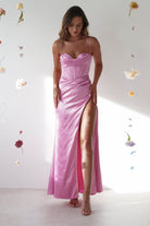 Cally High Slit Corset Gown | Bright Pink | Debs & Prom | Formal Gown | Oh Hello Clothing