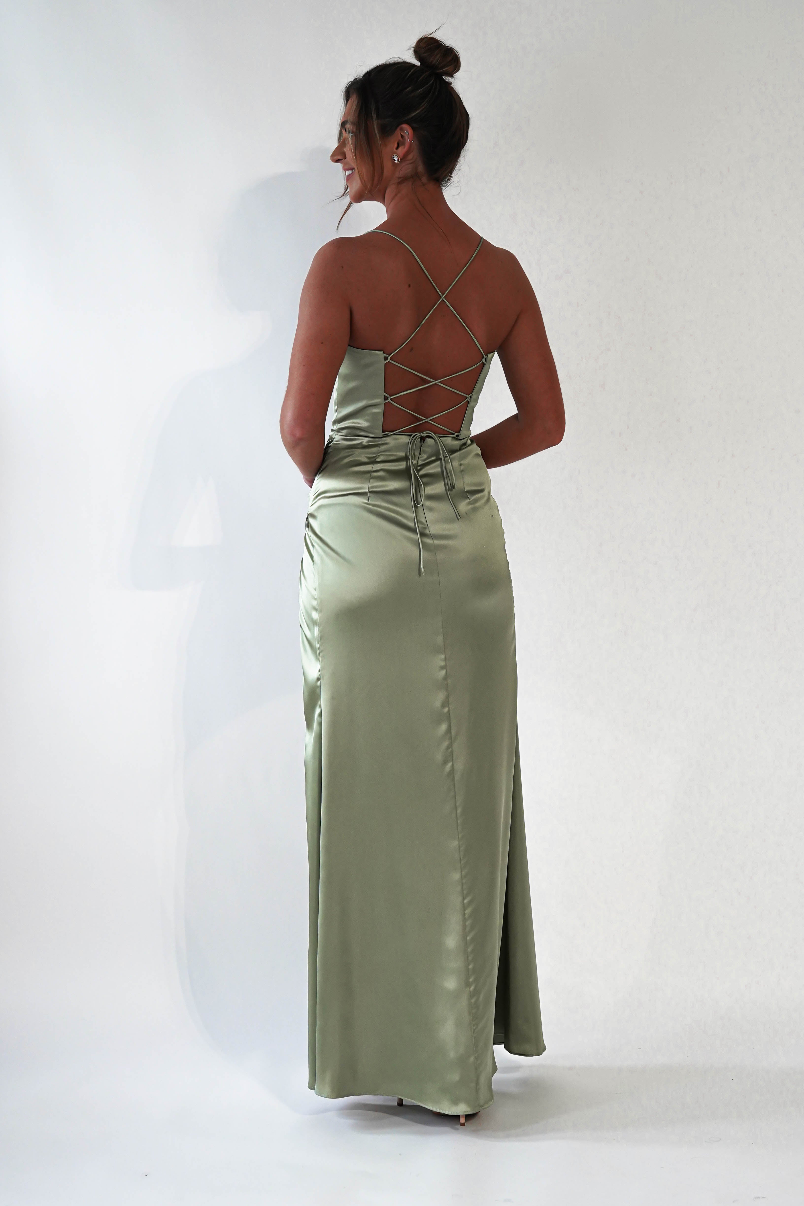 Cally High Slit Corset Gown | Sage