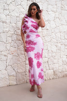 Calypso Floral Bodycon Maxi Dress Pink | Wedding Guest Dress | Bodycon | Maxi | Oh Hello Clothing