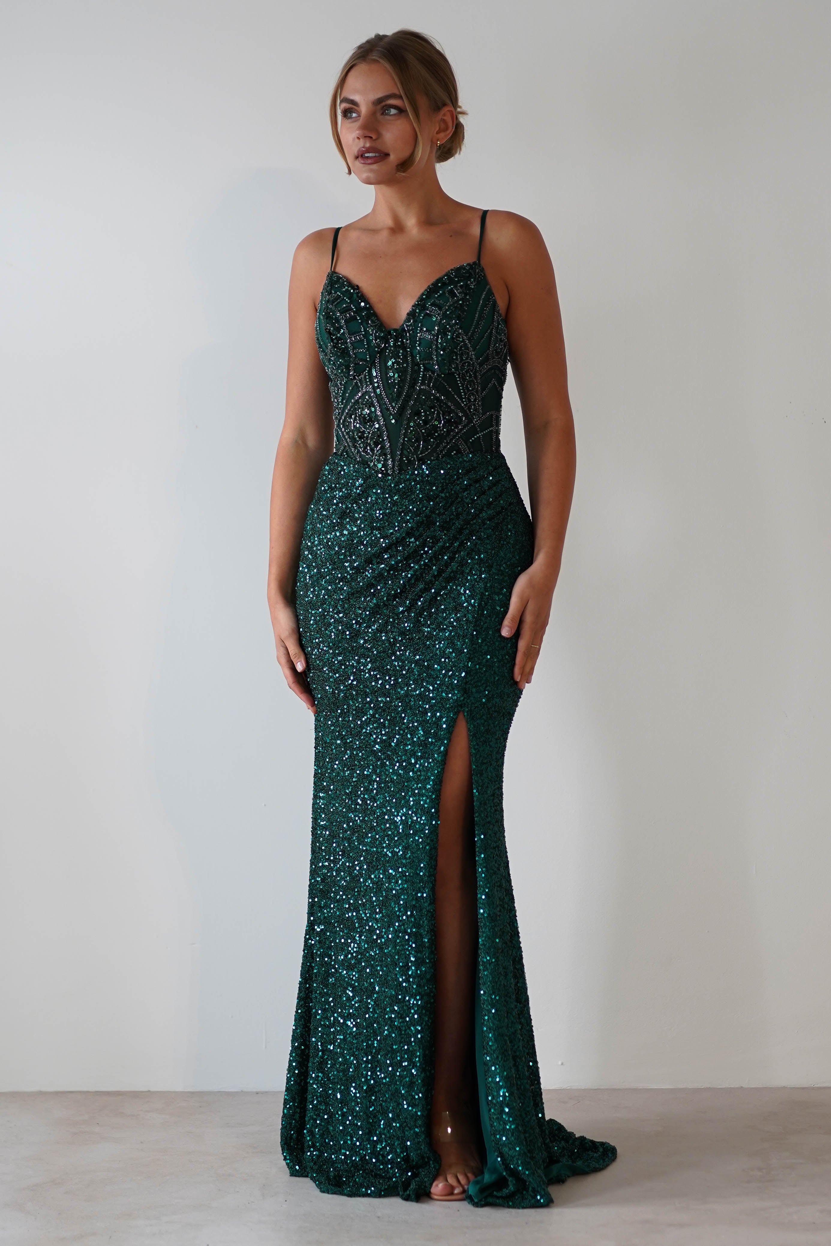 Candyce Sequin Mermaid Gown | Emerald Green