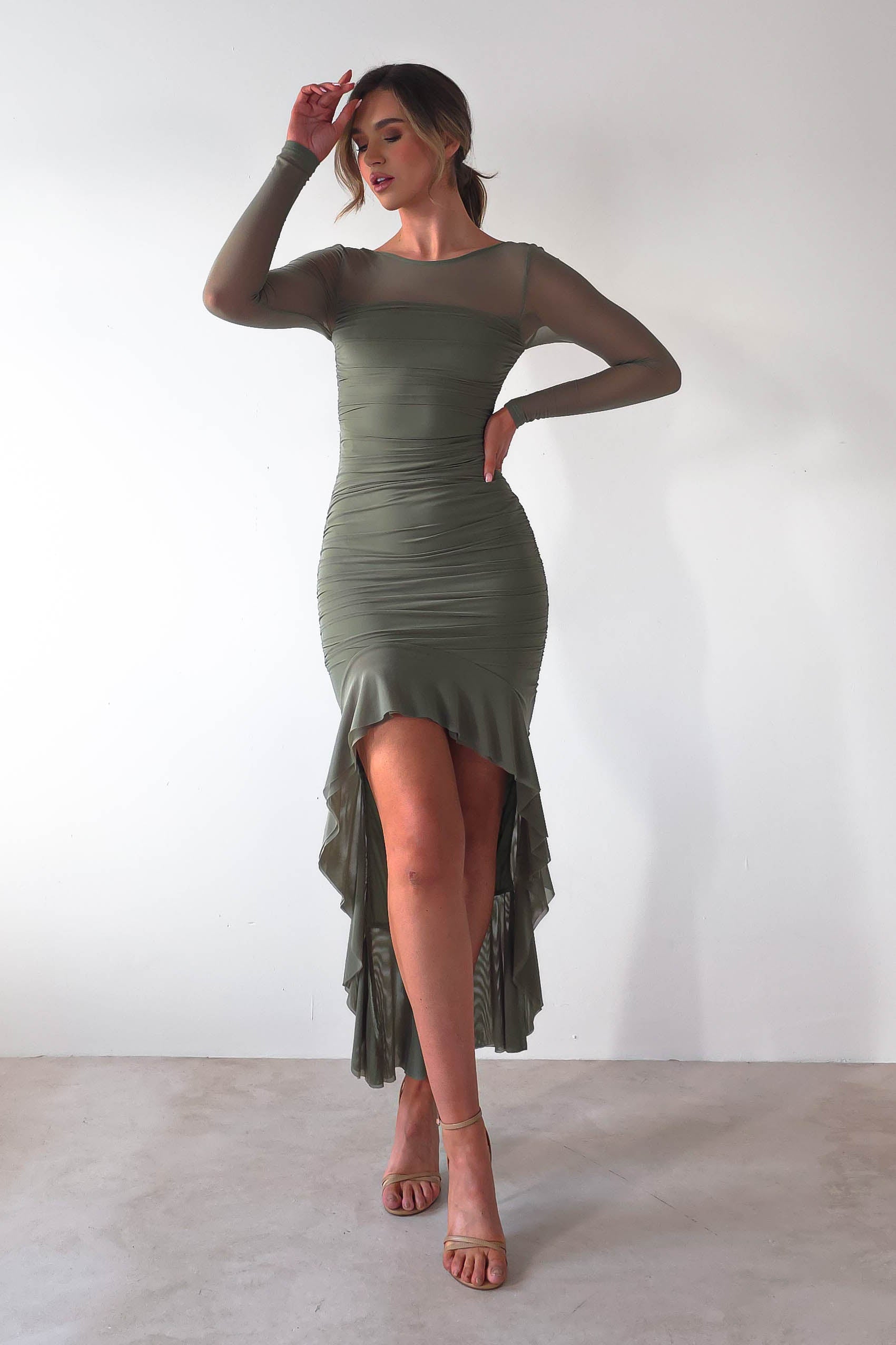 Carlson Mesh Midaxi Dress | Olive