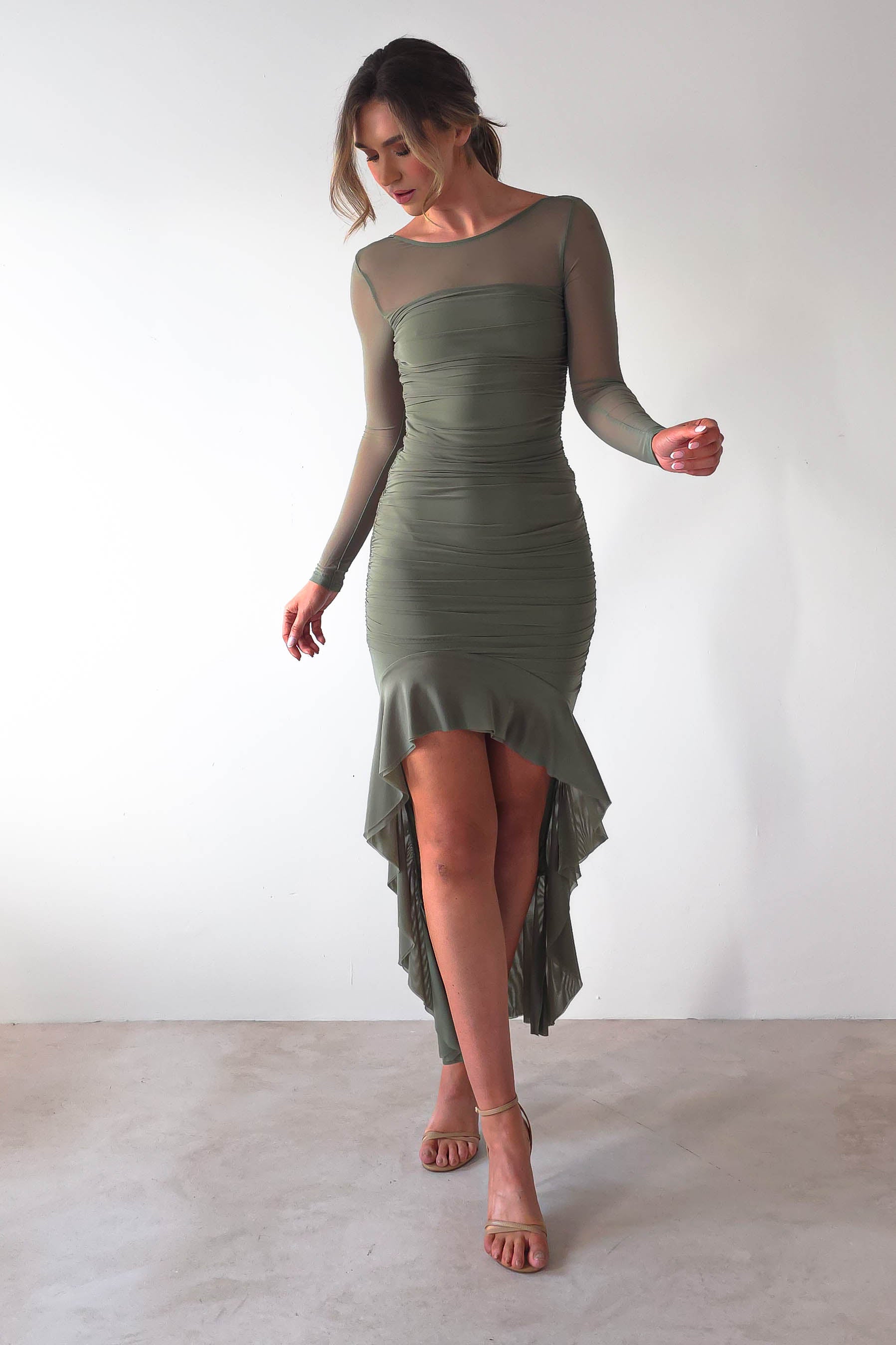 Carlson Mesh Midaxi Dress | Olive