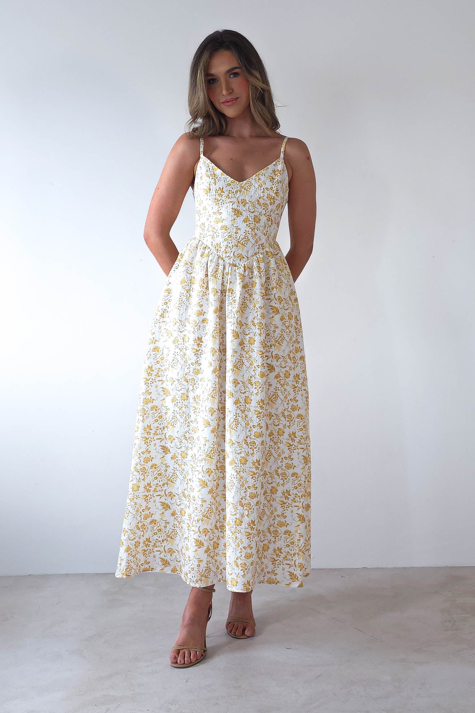 Carolyn Floral Print Maxi Dress | Yellow Print