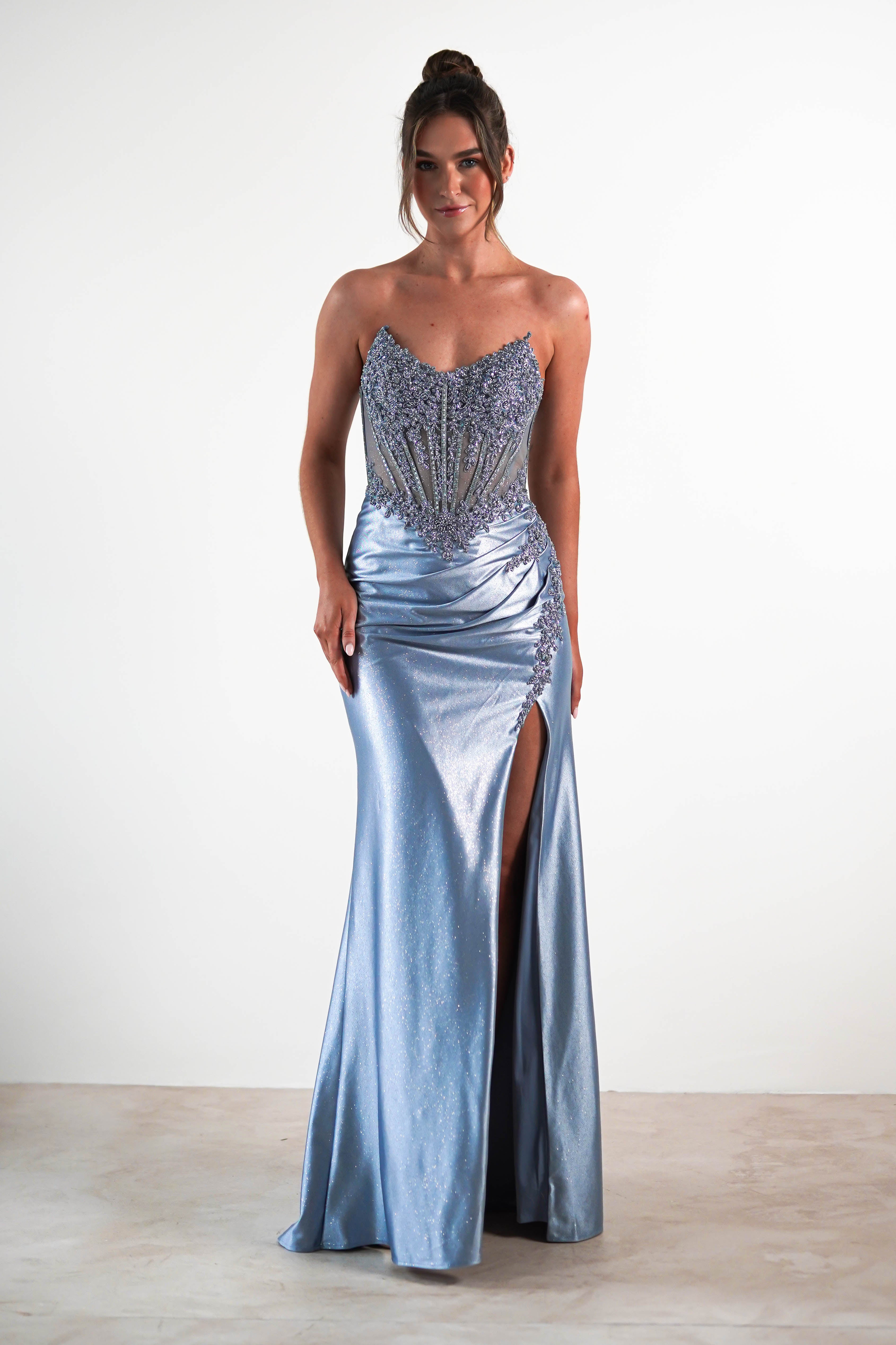 Caspian Embellished Bodycon Gown | Dusty Blue