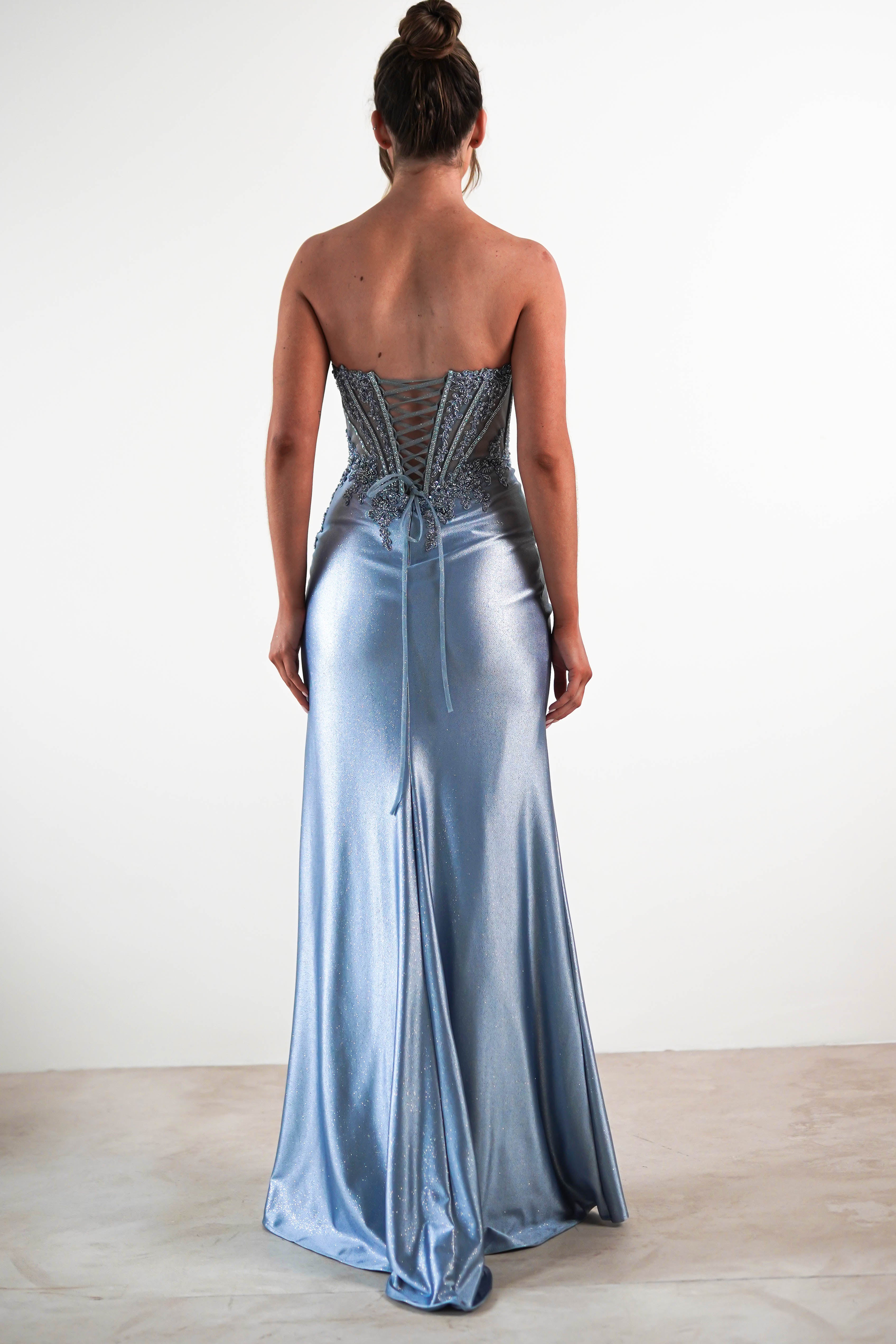 Caspian Embellished Bodycon Gown | Dusty Blue