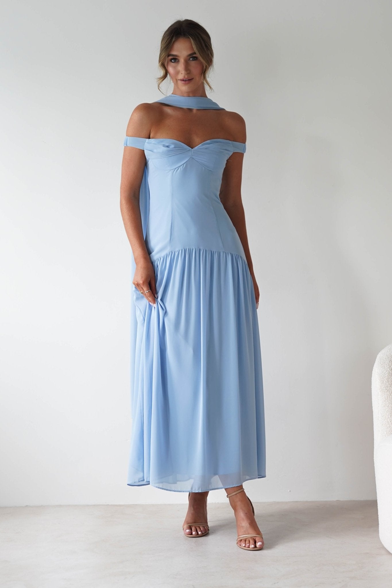 Cassandra Chiffon Skater Maxi Dress | Blue | Oh Hello Clothing | XS(6)