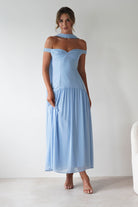 Cassandra Chiffon Skater Maxi Dress Blue | Wedding Guest Dress | Maxi | Skater | Oh Hello Clothing
