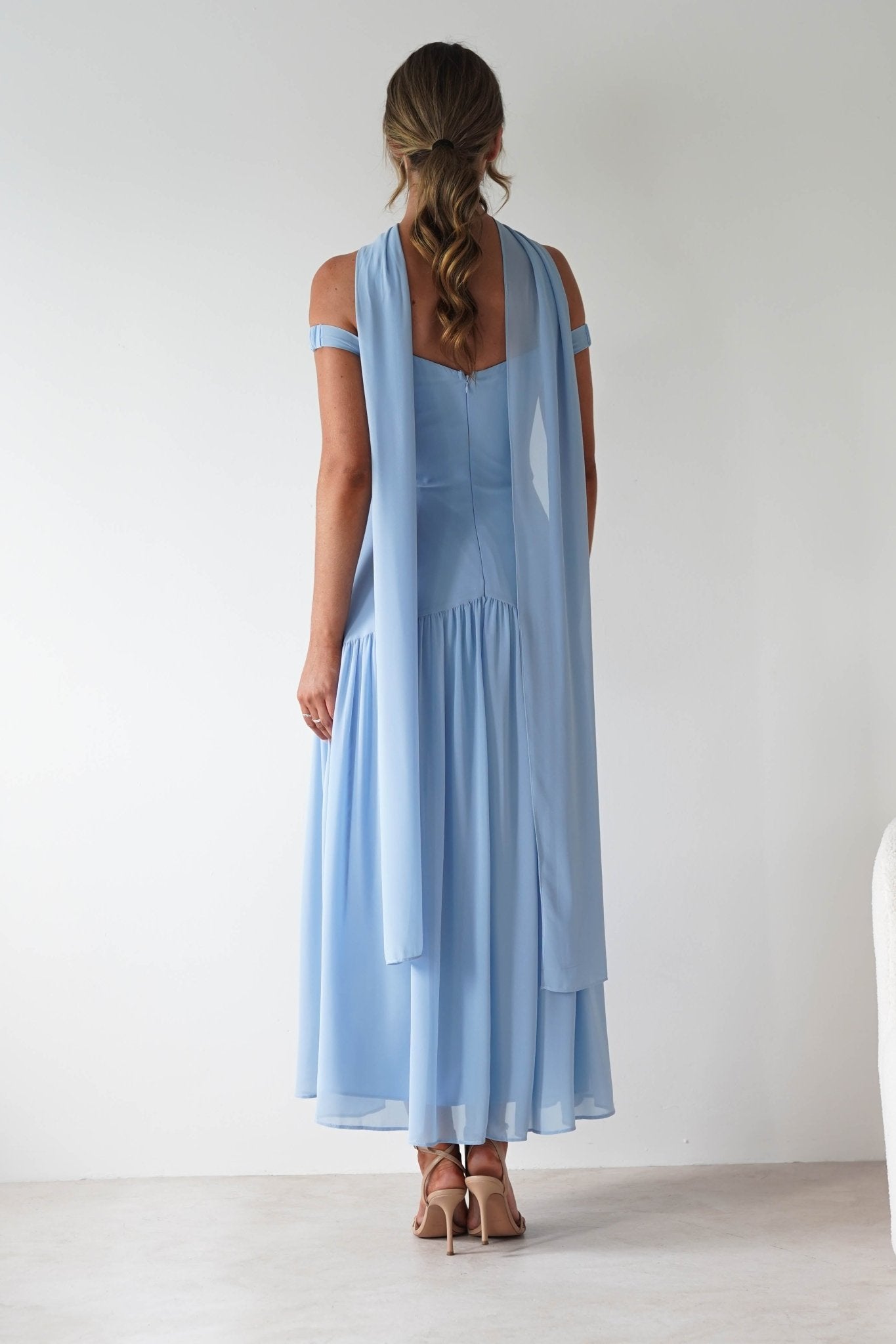 Cassandra Chiffon Skater Maxi Dress | Blue | Oh Hello Clothing | XS(6)