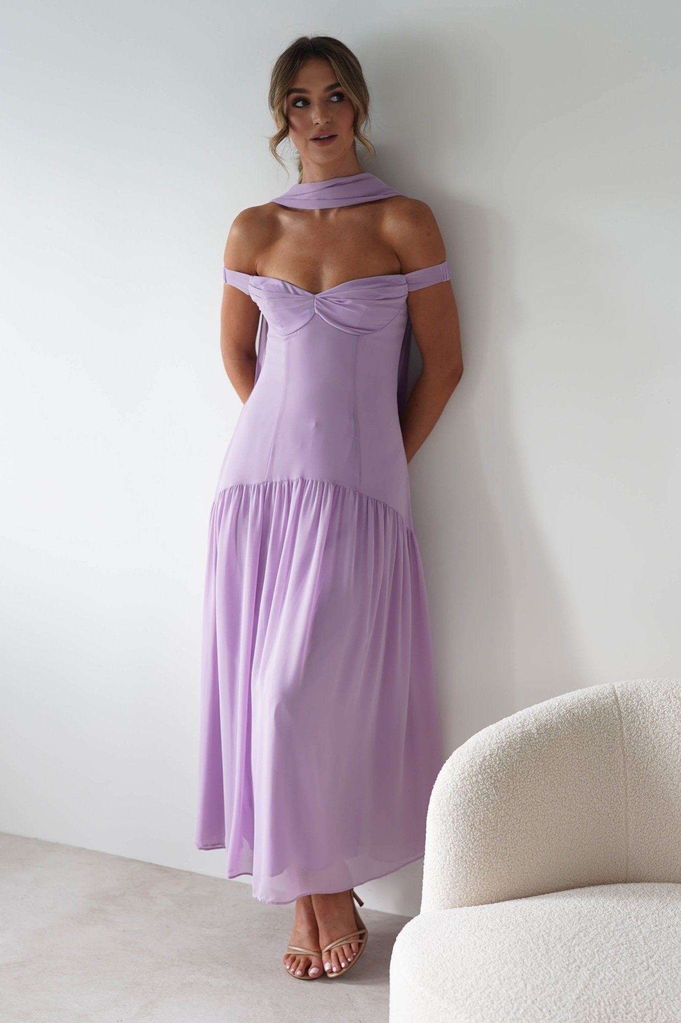Cassandra Chiffon Skater Maxi Dress | Lilac | Oh Hello Clothing | XS(6)