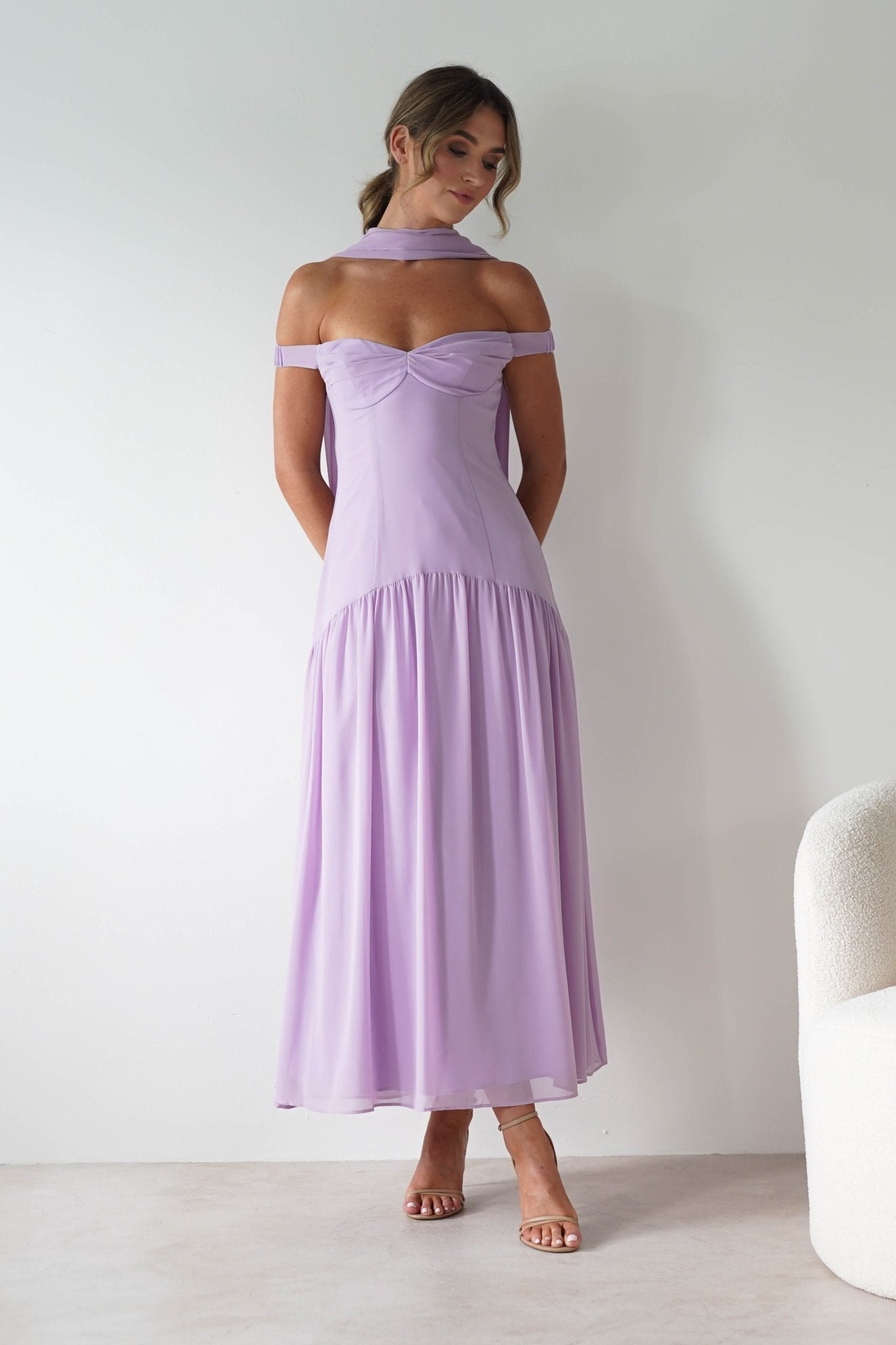 Cassandra Chiffon Skater Maxi Dress | Lilac | Oh Hello Clothing | XS(6)