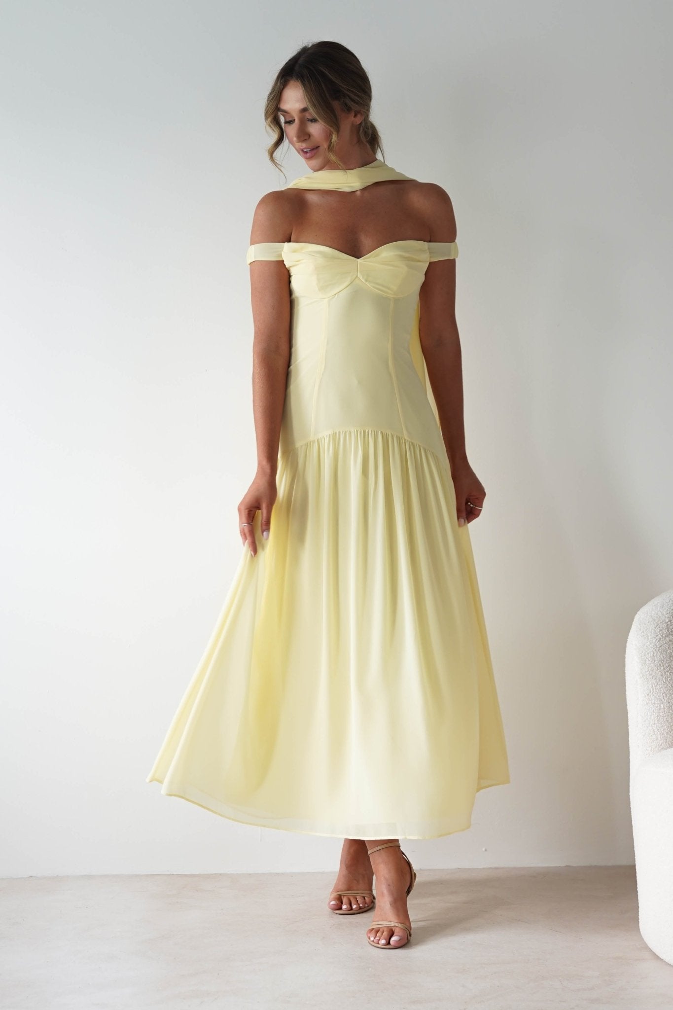 Cassandra Chiffon Skater Maxi Dress | Yellow | Oh Hello Clothing | XS(6)