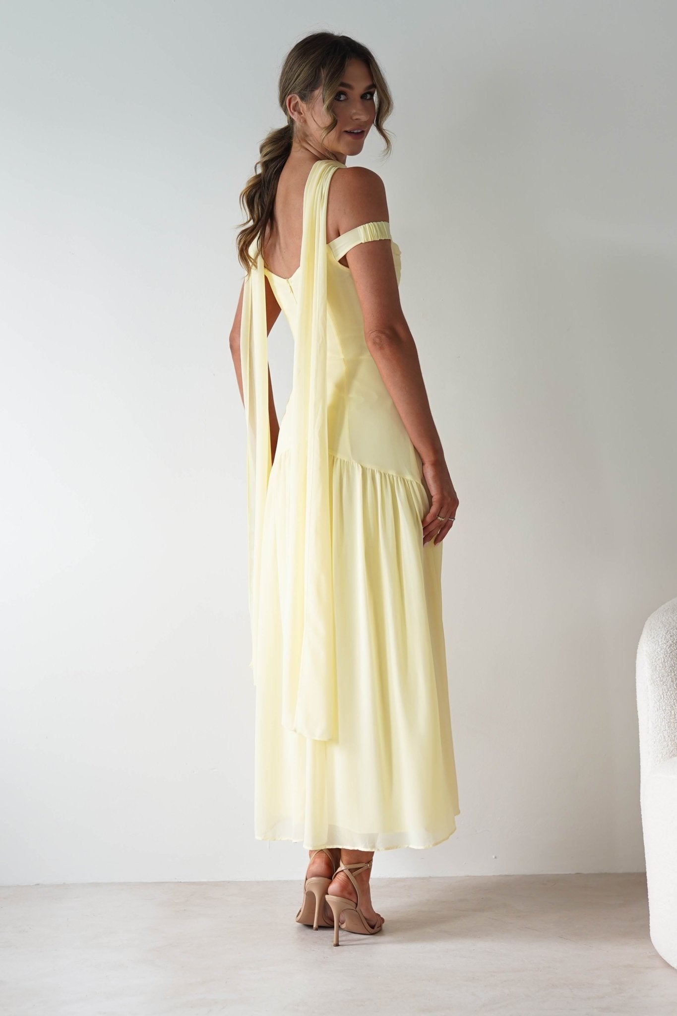 Cassandra Chiffon Skater Maxi Dress | Yellow | Oh Hello Clothing | XS(6)