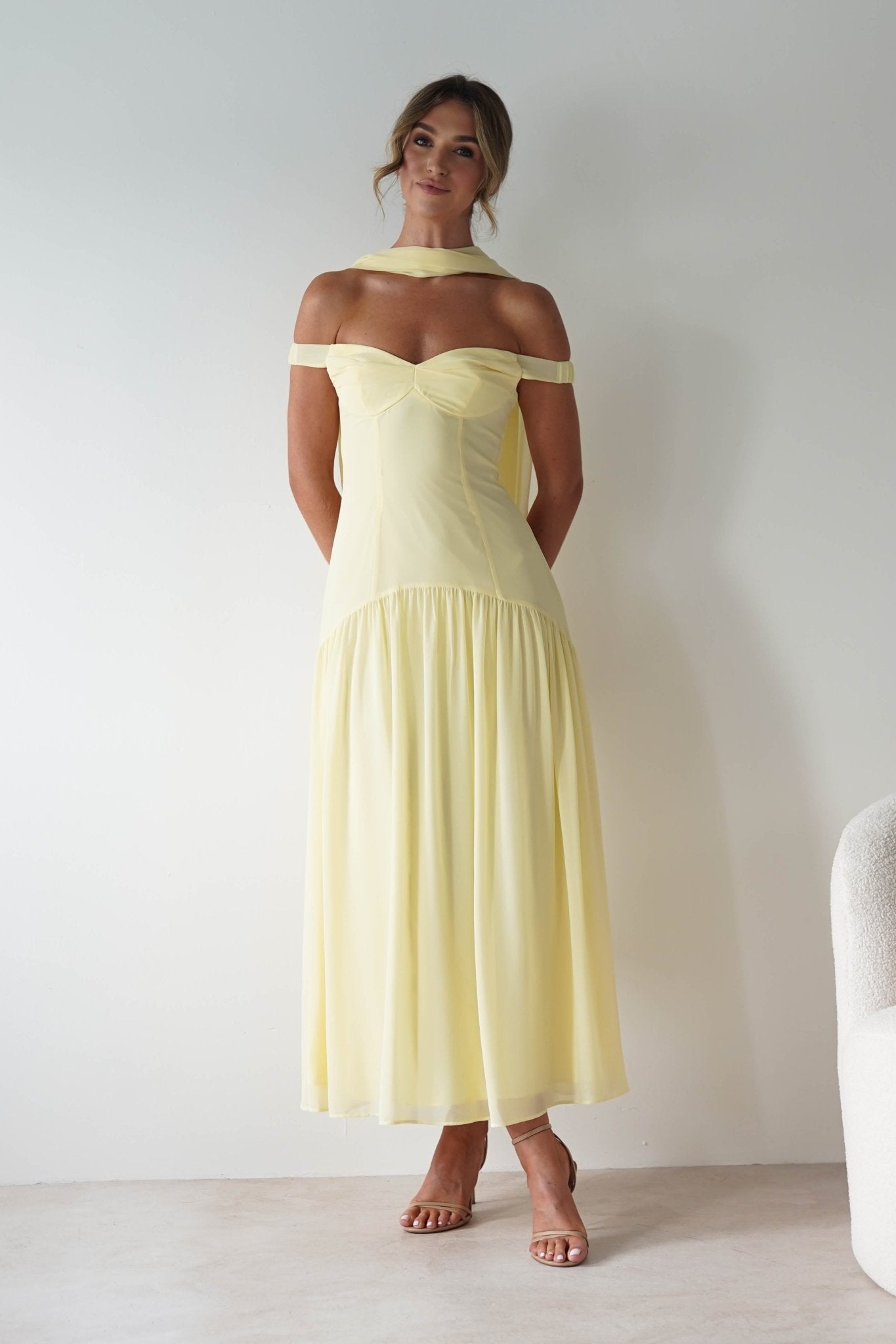 Cassandra Chiffon Skater Maxi Dress | Yellow | Oh Hello Clothing | XS(6)