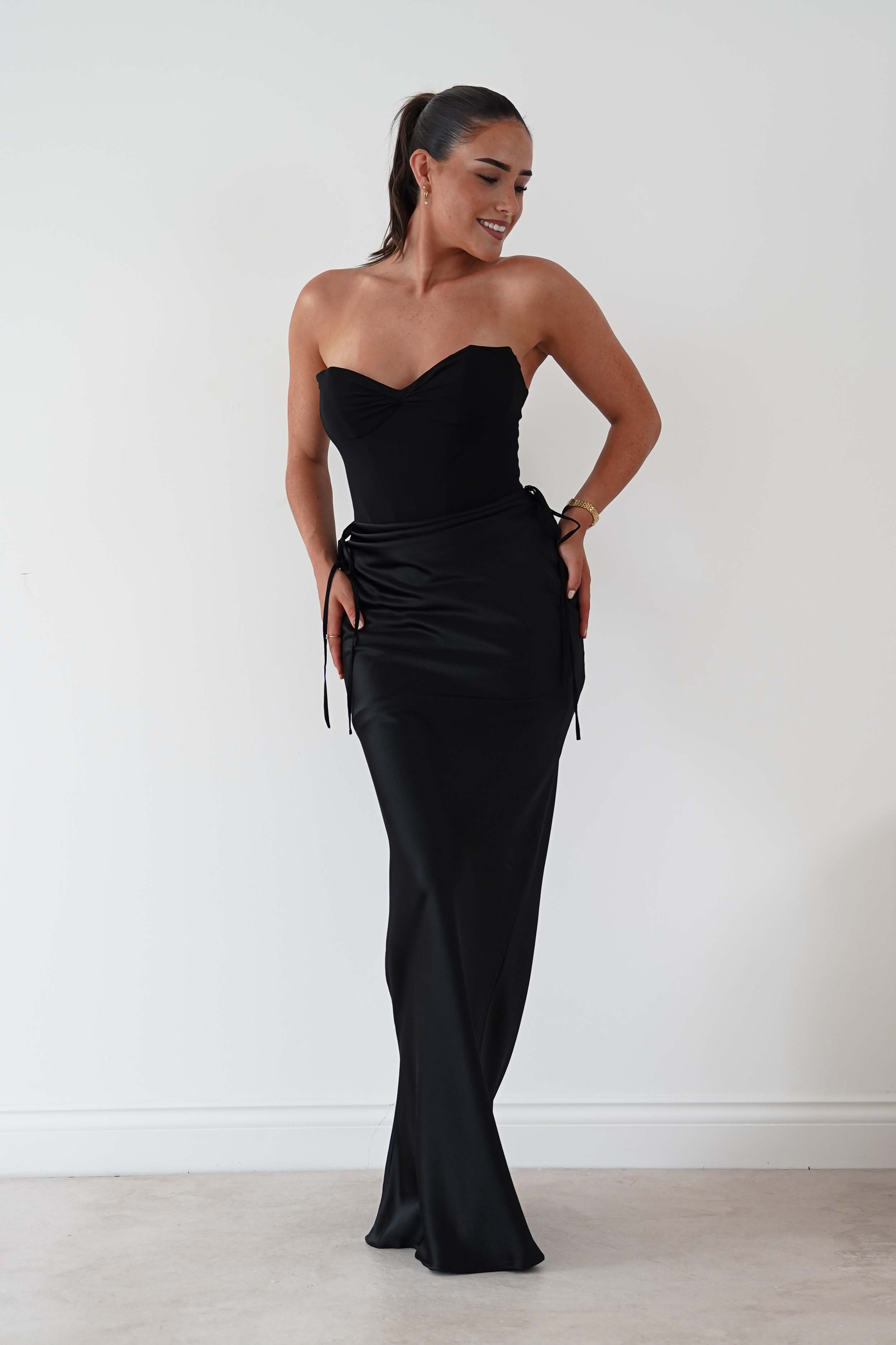 Oh Hello Clothing Dresses > Prom Dresses Cassie Strapless Corset Maxi Dress | Black