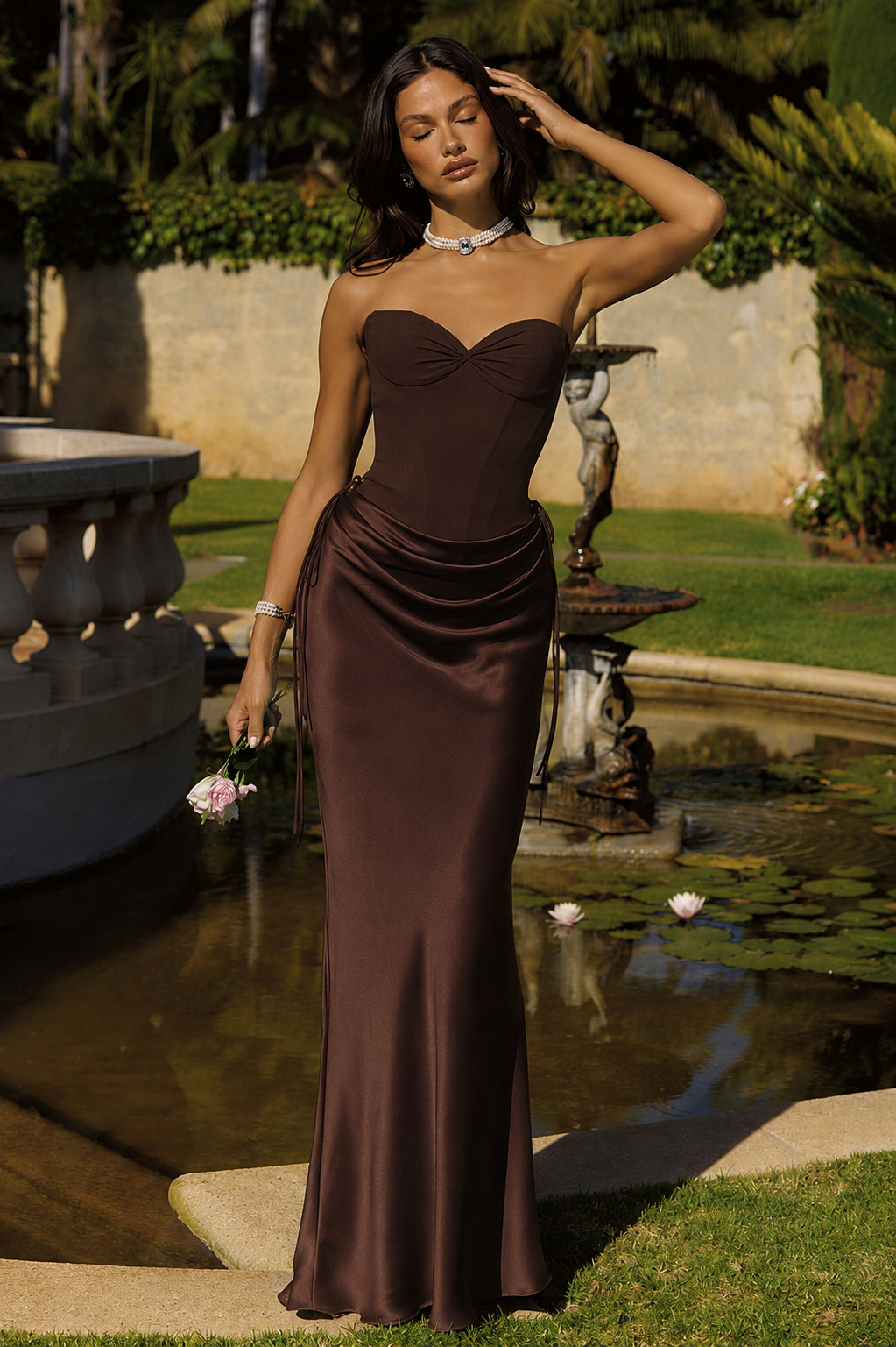 T747 - Cassie Strapless Corset Maxi Dress | Brown