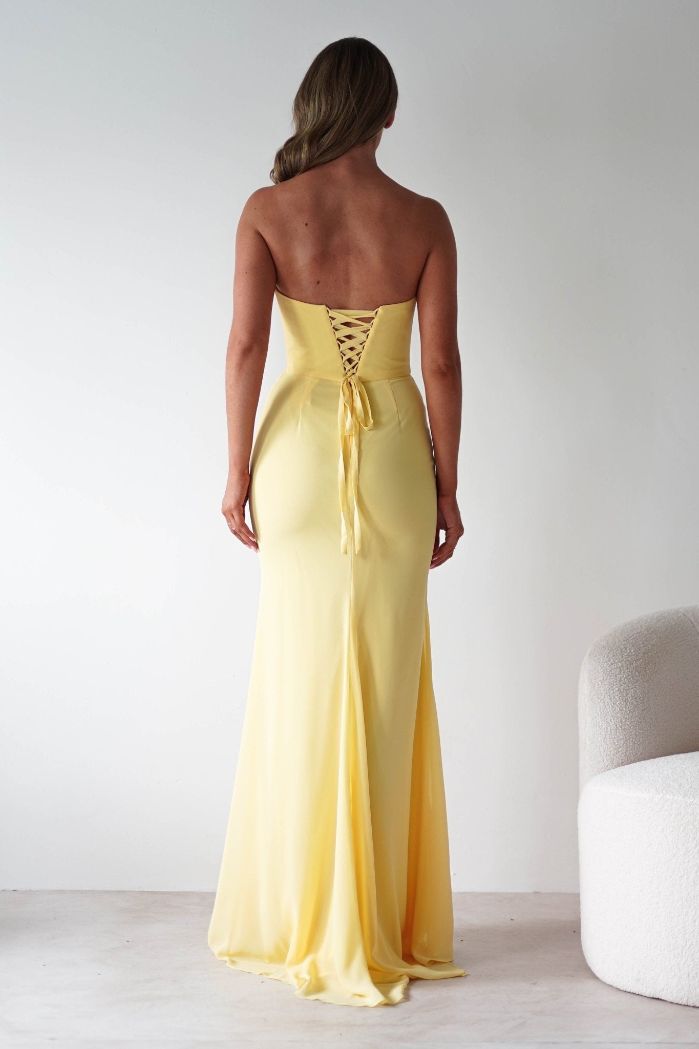Caterina Strapless Chiffon Maxi Dress | Yellow | Oh Hello Clothing | XS (6)