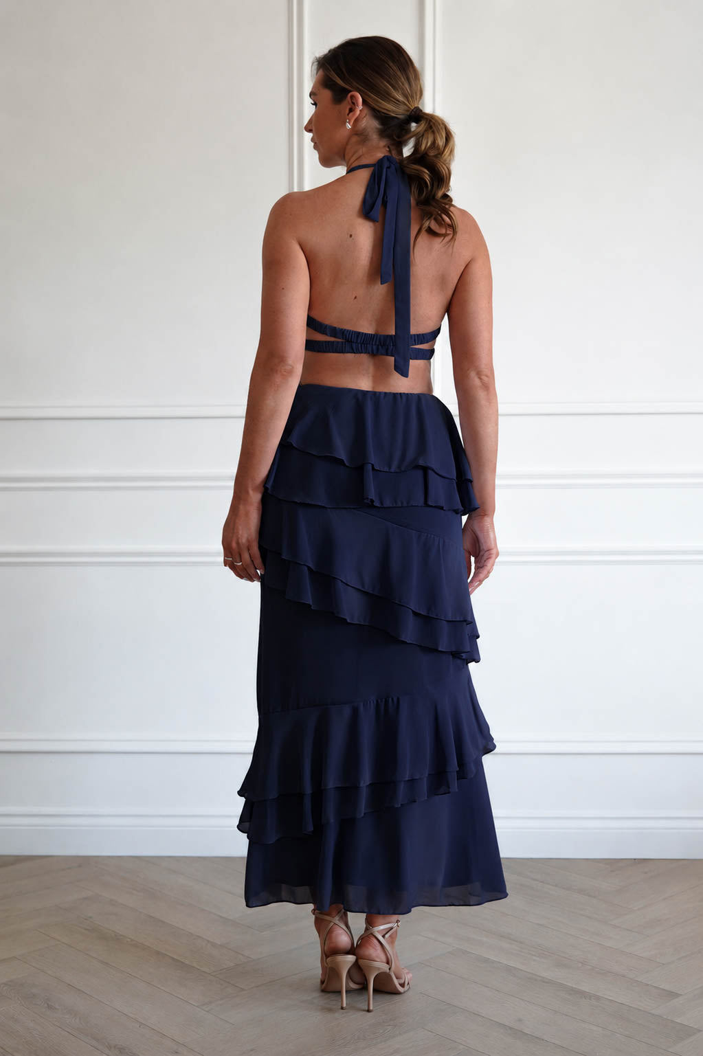 Oh Hello Clothing Women > Clothing > Dresses Caterina Tiered Halter Maxi Dress | Navy