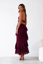 Oh Hello Clothing Women > Clothing > Dresses Caterina Tiered Halter Maxi Dress | Wine