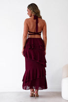 Oh Hello Clothing Women > Clothing > Dresses Caterina Tiered Halter Maxi Dress | Wine