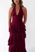 Oh Hello Clothing Women > Clothing > Dresses Caterina Tiered Halter Maxi Dress | Wine