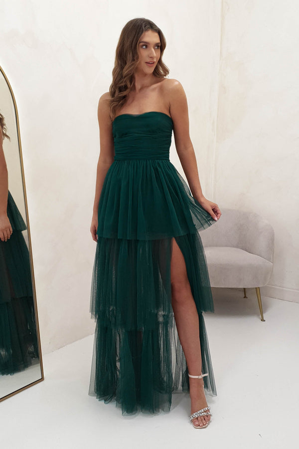 Cecil Tulle Maxi Dress | Forest Green